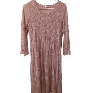 Orange Creek Lace Floral Midi Dress Pink S/M